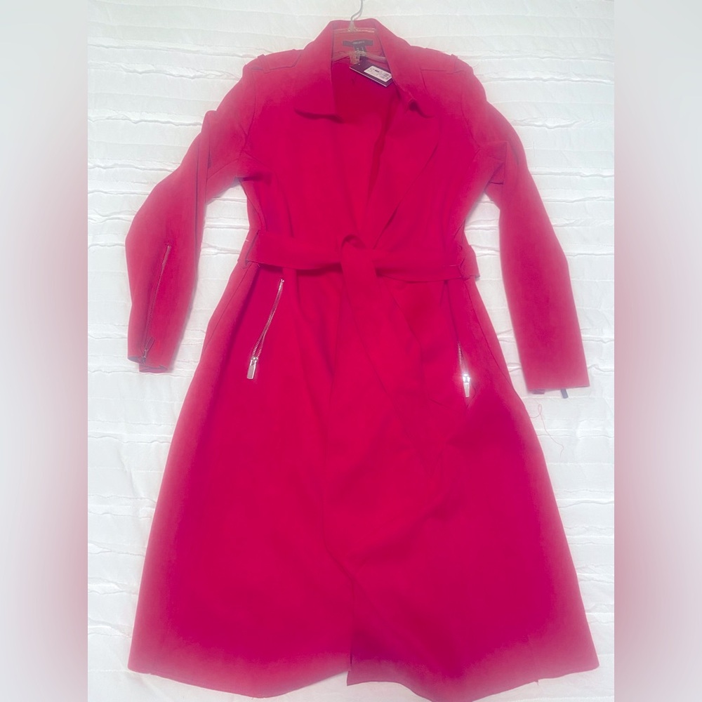 Faux Suede Trench with Stretch and zipper details